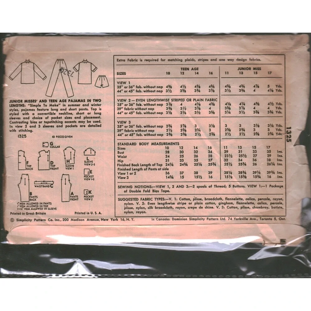 Simplicity vintage 1325